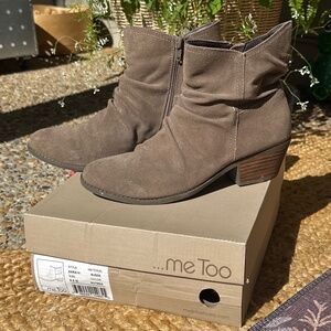 Me Too Suede Ruched Block Heel Ankle Boots - Zaria